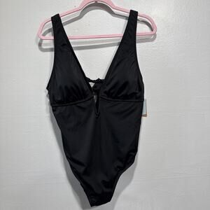 Shade & Shore Plunge Neck Onepiece Swimsuit Women XL (16) Black Bathing suit